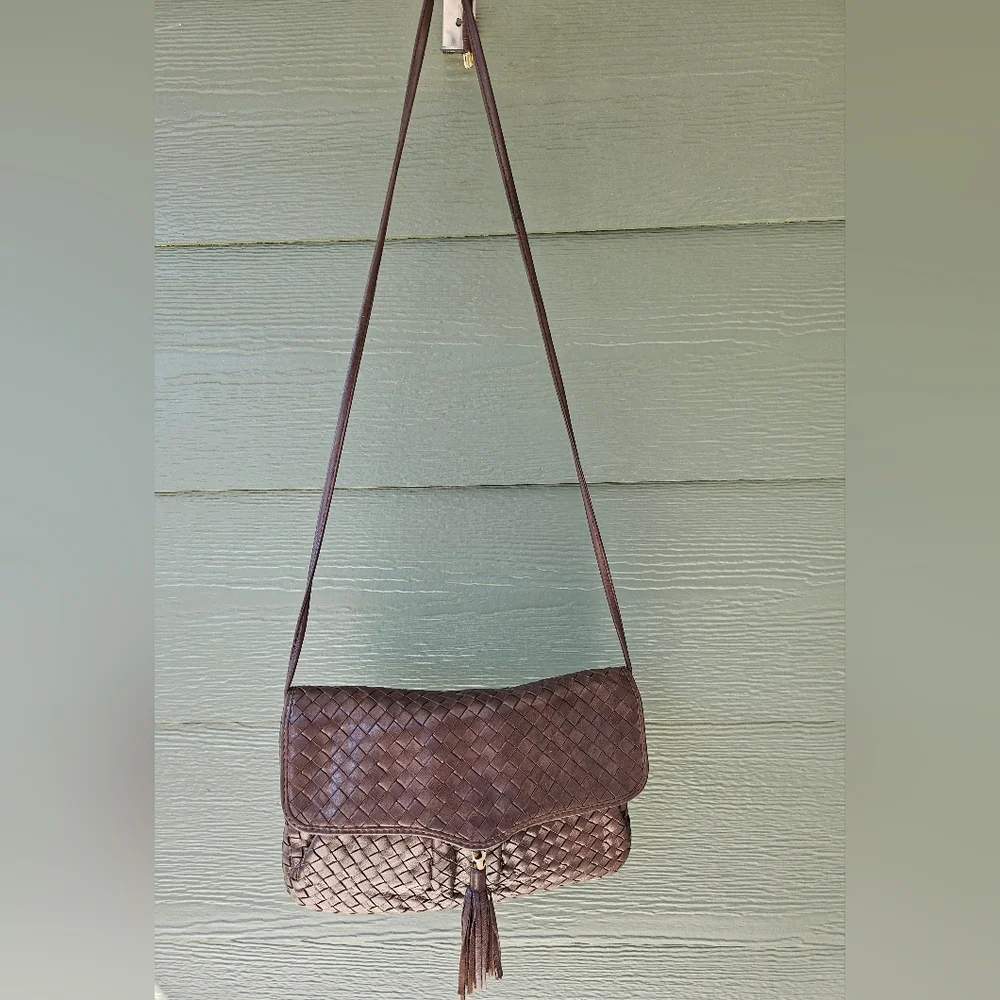 Vintage Cosci Hand Made In Italy Brown Woven Leather Crossbody Bag - Picture 3 of 9